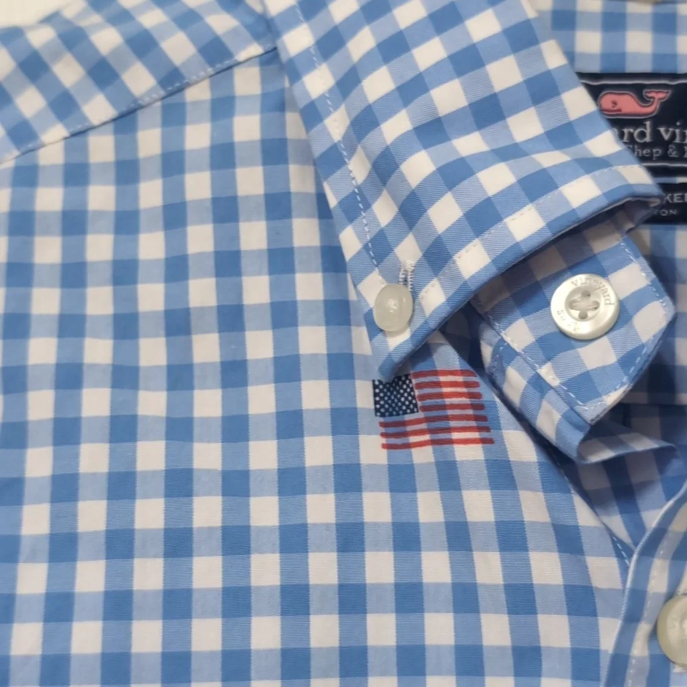 Vineyard Vines USA Flag Blue Check Tucker Shirt. Size Small - Picture 5 of 14